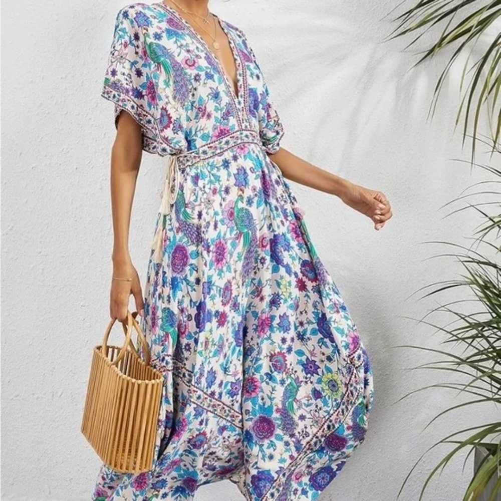 Summer Deep V Neck Cotton Beach Dress